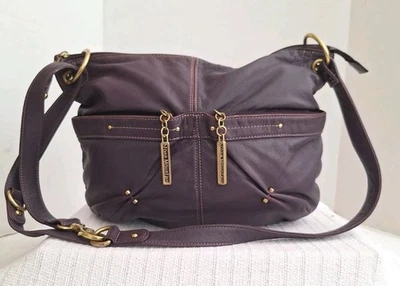 Vintage Stone Mountain Purple Leather Handbag  Brass Hardwear/Adjustable Strap  - Image 1 of 4