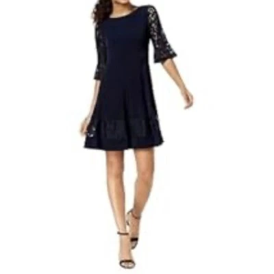 Jessica Howard Size 16 NEW Fit and Flare Lace Sleeves Black Dress Whimsigoth  - Image 1 of 4