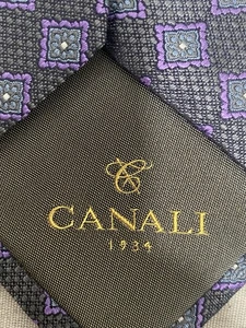 Canali Men's 100% Silk Neck Tie Made In Italy Purple Gray Grey Geometric print - Picture 1 of 8