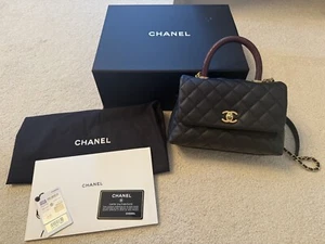 Chanel Coco Handle Quilted Mini Caviar Flap Black Rare Lizard Handle - Picture 1 of 7