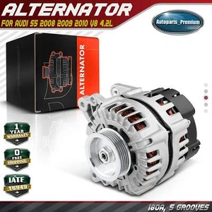 Alternator for Audi S5 2008 2009 2010 V8 4.2L 12V 180A 5-Groove Pulley Clockwise - Picture 1 of 9