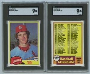 1981 Topps #266 Tom Herr SGC 9 MINT and #241 Checklist SGC 9 MINT - Picture 1 of 2