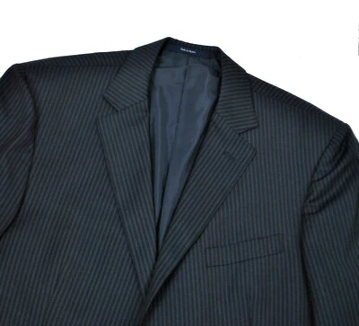 Z Zegna 条纹海军夹克修身 46L XL 长深蓝色西装外套运动外套  — 第 1/4 张图片