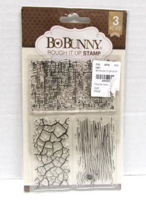 NEW Bo Bunny ROUGH IT UP background Clear 3 Pc Stamp Set - Image 1 of 2