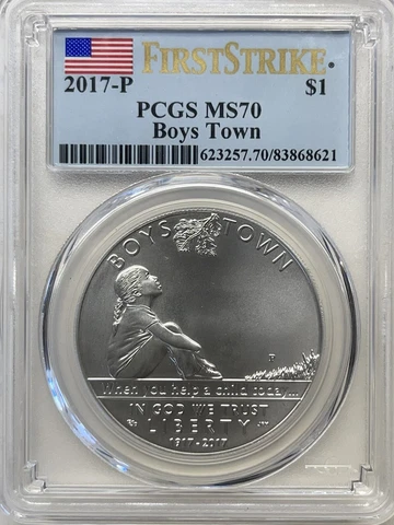 2017-P PCGS MS70 BOYS TOWN CENTENNIAL COMMEMORATIVE SILVER DOLLAR (FIRST STRIKE) Cover