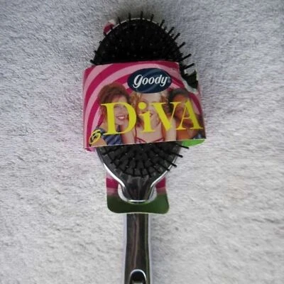Goody Diva Cushion Hair Brush 1999 Reflective Silver Mirror Plastic Handle Back - Image 1 of 4