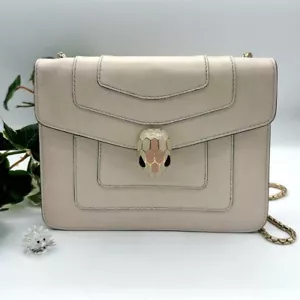 BVLGARI Serpenti Forever leather Chain Shoulder Bag Light Beige Auth 250210 - Picture 1 of 10