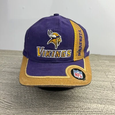 De colección Años 90 Puma Minnesota Vikings Sombrero Gorra Correa Trasera Ajustable Púrpura NFL Foto 1 de 4