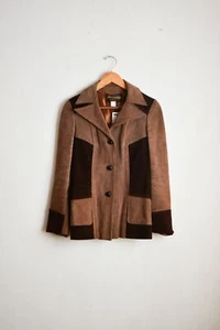 Vintage 1970’s leather jacket patchwork buttoned brown Chocolate Boho Western - Picture 1 of 7
