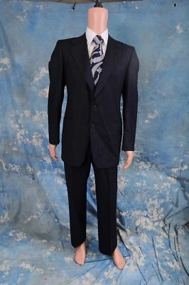 Traje de oficina de negocios vintage años 70 Lebow lana azul rayas 2 piezas 42 37X31.5 Foto 1 de 4