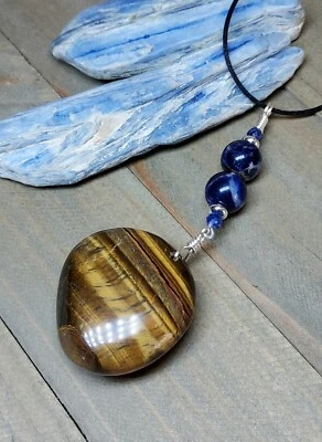 Collar ojo de tigre con sodalita terroso forma libre gema natural joyería curativa  Foto 1 de 4