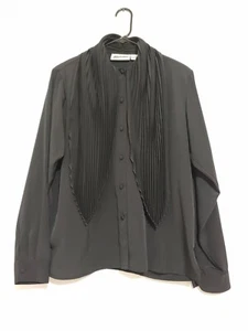 Vintage Yves St. Clair Womens Black Long Sleeve Blouse Attached Pleated Scarf 16 - Picture 1 of 12