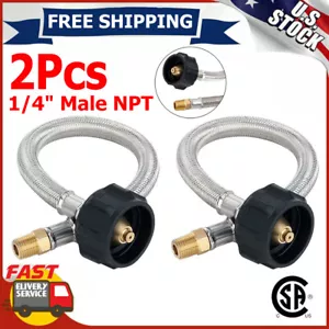 15" 2PC RV Propane Braided Hose 1/4" Inverted Male Camper Tank Pigtail Connector - Picture 1 of 6