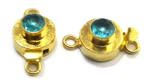 5 Pcs Round Blue Topaz Box Clasp 1 Strand 18k Gold Plated - Picture 1 of 4