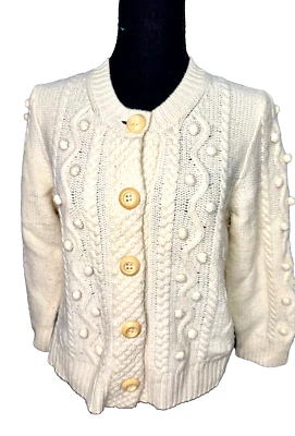 J. Cárdigan suéter tejido con cable de lana de cachemir Crew para mujer marfil talla L Foto 1 de 4