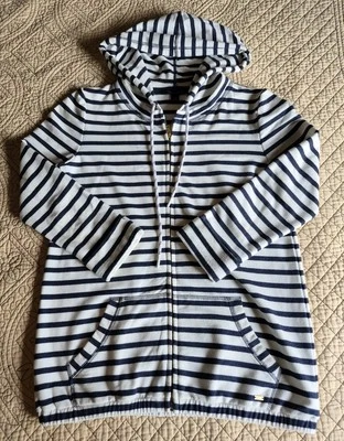 Tommy Hilfiger Mujer XS Terry Suave Sudadera con Capucha Blanco Azul Marino Rayas Manga Larga Cremallera Foto 1 de 4