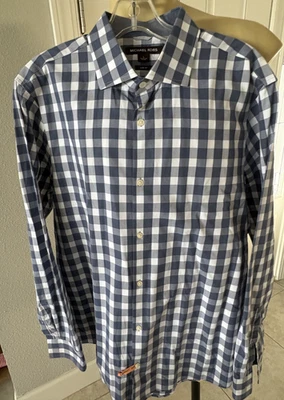 Camisa de vestir Michael Kors para hombre ajustada manga larga con botones gris a cuadros grande Foto 1 de 3