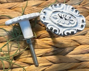 2 Shabby Chic Rustic White Cast Iron Knob Drawer Pull Cabinet Furniture Hardware - Picture 1 of 13