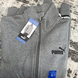 Puma Track Jacket Full Zip Sweatshirt Men’s Large Grey White Black Athletic - Picture 1 of 14