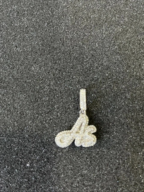 Real Moissanite 2Ct Round Cut Custom Two Letter Pendant 14K White Gold Plated - Image 1 of 4