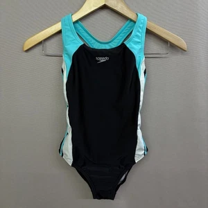 Traje de baño Speedo Infinity Splice negro y azul de una pieza para niñas talla 10 - Imagen 1 de 9