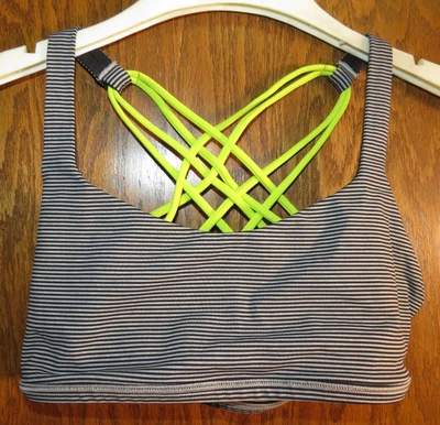 Sujetador Lululemon 6 Free To Be Wild Mini Pop Rayas Gris Negro Amarillo Tirantes ¡EXCELENTE ESTADO USADO! Foto 1 de 4