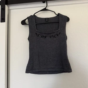 Vintage Y2K Guess Tank Top Knit Square Neck Grey Sleeveless Shirt Preppy Med - Picture 1 of 5