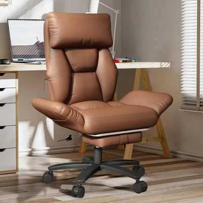 Silla de oficina reclinable de cuero con respaldo alto 500 lb silla de asiento ancho con patas cruzadas Foto 1 de 4
