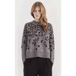 Rag & Bone Isadora Leopard Intarsia Oversized Pullover Sweater | Grey | Sz S - Picture 1 of 7