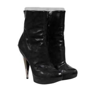 Giusepee Zanotti Women Stiletto Boots US7.5 EU37.5 Black Faux Fur Trim Bootie - Picture 1 of 16