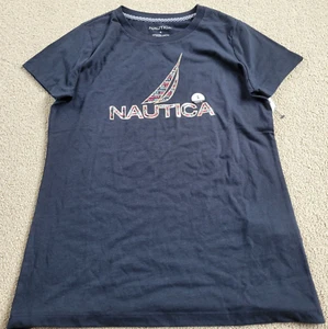 T-shirt Nautica da donna grande vela logo navy manica corta collo a vite piccola - Foto 1 di 8