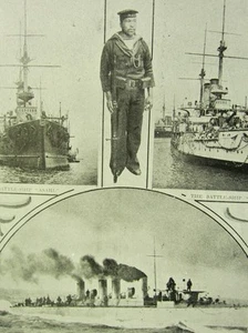 1902 PRINT ~ THE JAPANESE NAVY BATTLESHIPS MIKASA & ASAHI DESTROYER AKEBONO - Picture 1 of 1