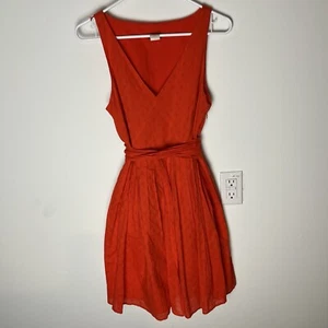 J. Crew Orange Textured Dress Vneck Waist Tie 100% Cotton 8 Sleeveless Sundress - Picture 1 of 6