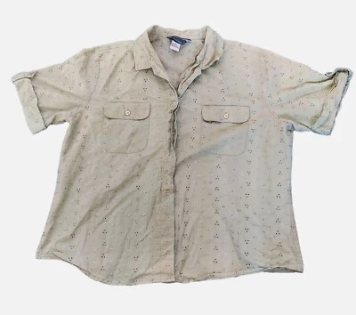 Camisa enrollable vintage Shaver Lake con botones para mujer manga corta verde talla XL Foto 1 de 4