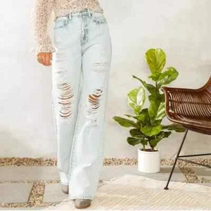 Kancan Jeans Womens 31 High Waisted Wide Leg Distressed Jeans Baggy Skater Y2K - Picture 1 of 11