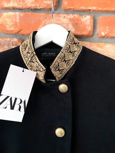 A434 ZARA BLACK VELVET BLAZER JACKET COAT GOLD BUTTONS PASSEMENTERIE MEDIUM - M - Picture 1 of 13