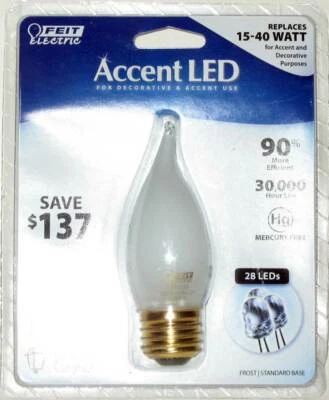 (12 LOT) Accent LED 1.1W CA9.5 Frost Flame-Tip Candelabra E26 BPEFF/LED 28-LEDS - Image 1 of 3