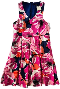 Vestido Trina Turk Mujer Talla 10 Marcia 2 Ajuste Floral y Acampanado Sin Mangas Plisado - Imagen 1 de 12