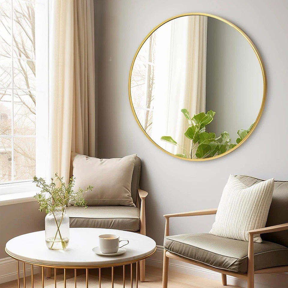 NOVO West Elm Gold Circle Round Metal Framed Boho Espelho de Entrada de Parede - 24" X 24" - Imagem 1 de 4