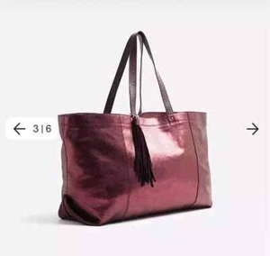 RIVER ISLAND RRP £80 burgundy Oversized real Leather tote Shopper Bag new - Picture 1 of 11
