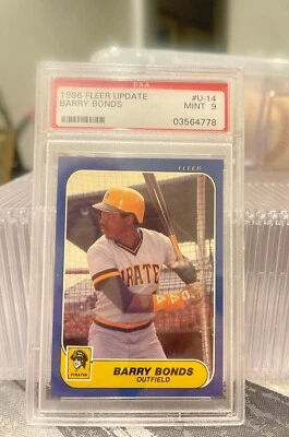 1986 Fleer Update Barry Bonds Graded PSA 9 Mint Rookie RC Card# U-14 Pirates  - Image 1 of 2