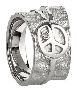 Ring Freundschafts- Partner- Verlobungsringe Edelstahl Peace Silber mit Gravur - Bild 1 von 6