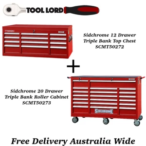 Sidchrome Triple Bank Roller Cabinet & Top Chest Tool Box SCMT50272+SCMT50273 - Picture 1 of 3