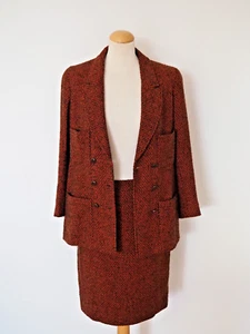 Chanel Vintage Tweed Rust Jacket Skirt Suit Set 2 pieces Wool Silk Mohair Sz 40 - Picture 1 of 24