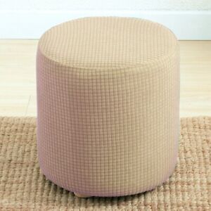 Plain Soft Stretch Ottoman Slipcover Round Footstool Cover Footrest Protector