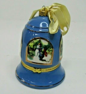 Blue and Gold Christmas Bell Ornament Mr. Christmas First Noel Music Box - Picture 1 of 4