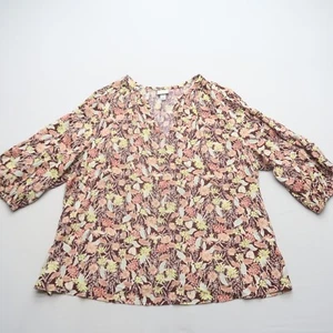 Ava & Viv Floral Blouse 1X V Neck 3/4 Sleeve Red Casual Rayon Top Shirt - Picture 1 of 8