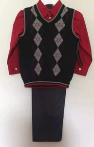 Van Heusen 3pc Boys Outfit Sz 5T Holiday Christmas Dress Pants Red Shirt & Vest - Picture 1 of 15
