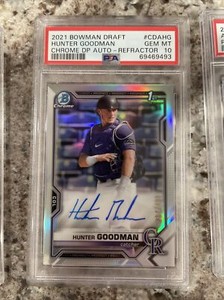 Hunter Goodman 21 Bowman Draft Chrome 1st Auto RC Refractor /499 Rockies PSA 10