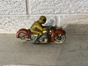 1940s GEORG FISCHER US ZONE GERMANY TIN WIND UP 5.5” MOTORCYCLE & RIDER GF 207 - Picture 1 of 7